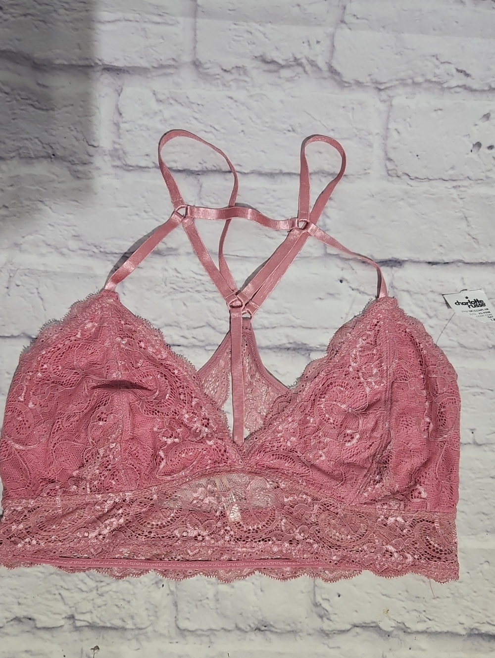 Charlotte Russe Pink Lace Bralette with Strappy Front